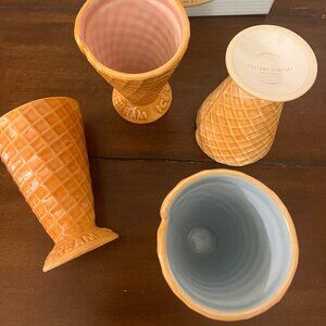 Williams Sonoma Set of 4 Ice Cream Cone Shaped Bowls NEW Dishwasher Safe